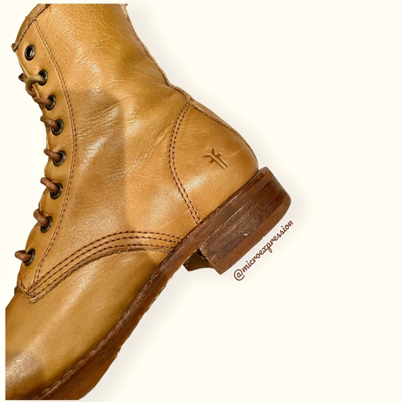 $399 Frye Veronica Combat Tan Brown Leather Lace Up Moto Comfy Everyday Boot - Picture 10 of 13